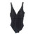 DKNY Scalloped V-Neck Plunging One-Piece Swimsuit, Black, 14