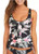 Tommy Bahama Ginger Flowers Faux Tie Swim Tankini Top, Black, S