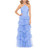 AQUA Tulle Tiered Ruffle Gown, Ruched Bodice, Asymmetric Ruffles, Blue, 12