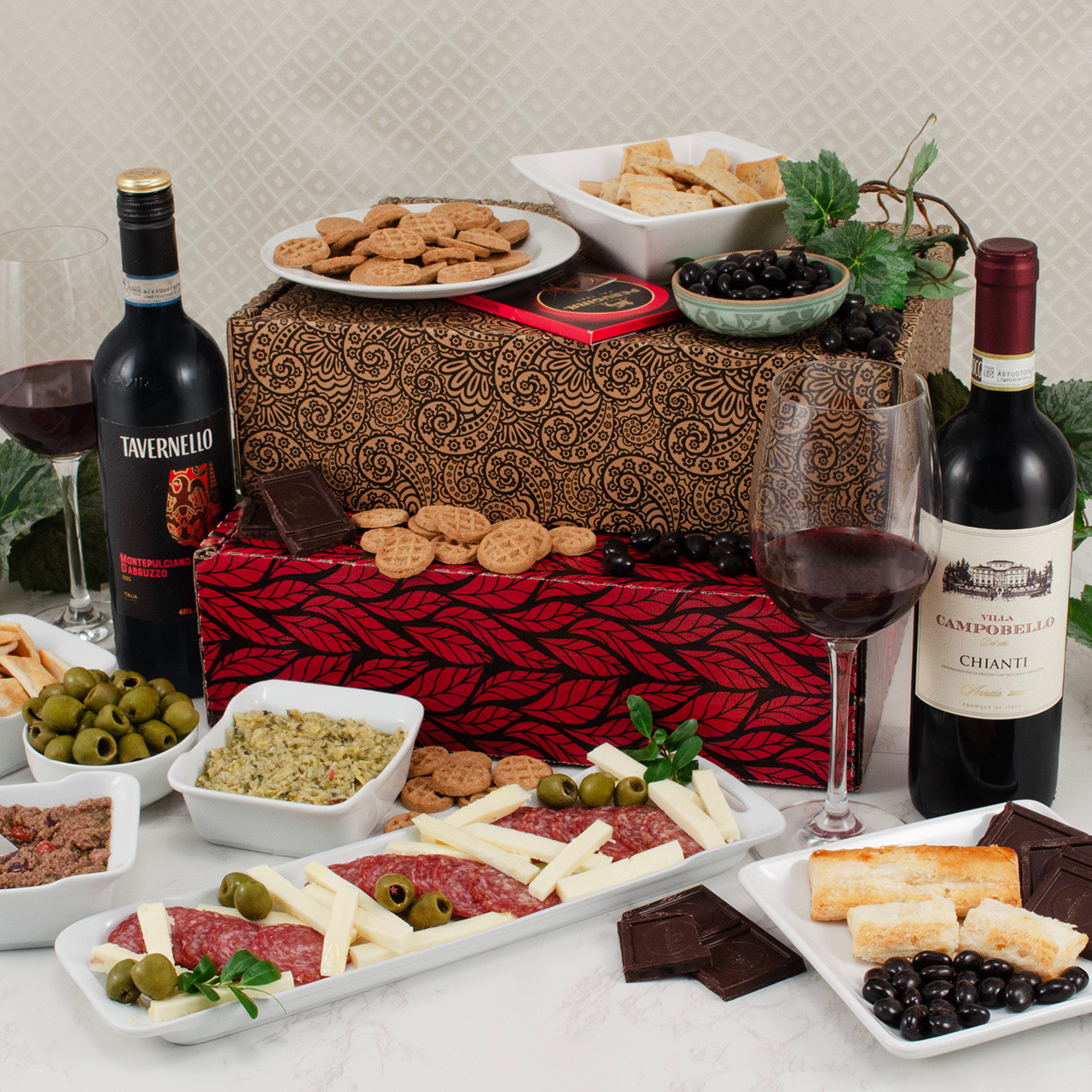 Taste of the Old Country Italian Wines & Antipasto Double Decker Gift Box