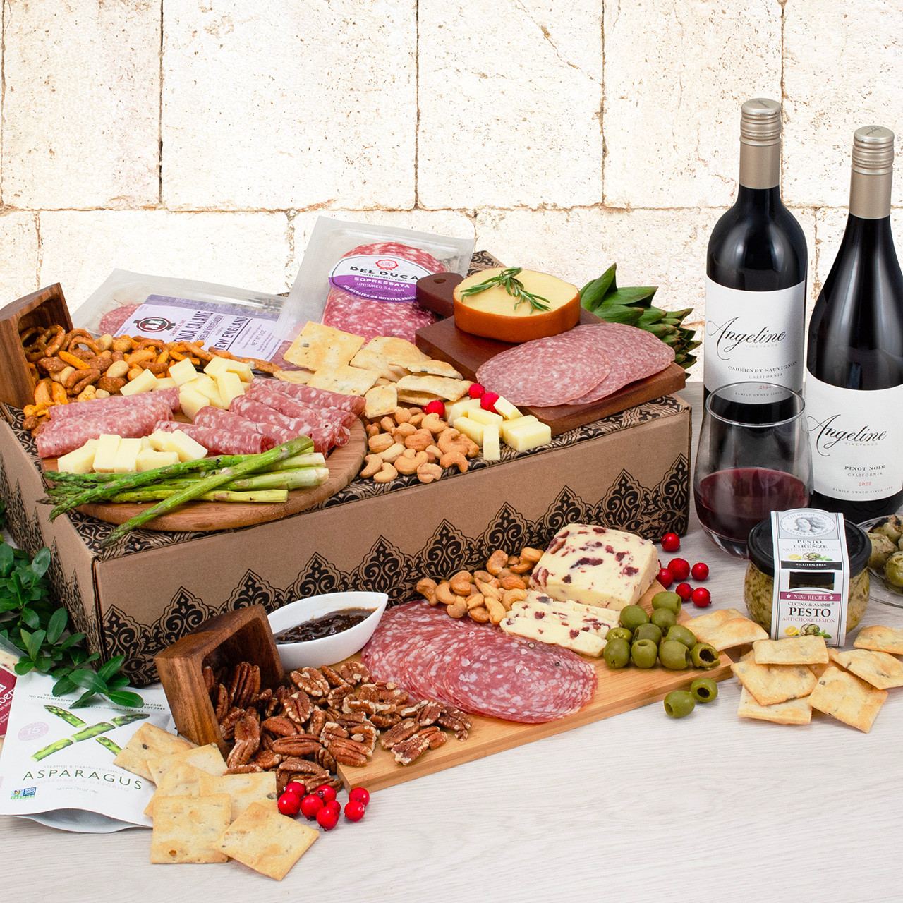 Wine Duo & Charcuterie Gift Box - Winebasket.com