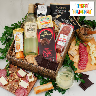 Mangia Con Gusto Italian White Wine & Antipasto Gift Box - Birthday