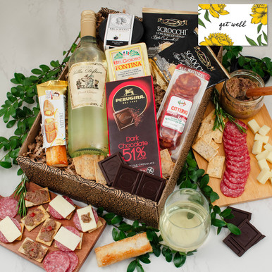 Mangia Con Gusto Italian White Wine & Antipasto Gift Box - Get Well