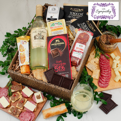 Mangia Con Gusto Italian White Wine & Antipasto Gift Box - Sympathy