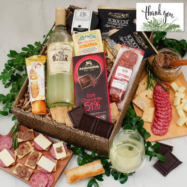 Mangia Con Gusto Italian White Wine & Antipasto Gift Box - Thank You