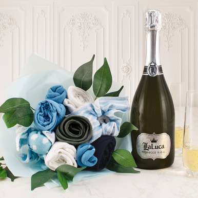 Prosecco & Petals Baby Boy Bouquet Gift