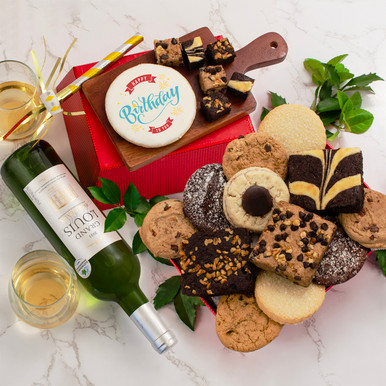 White Wine & Bakery Birthday Gift Basket