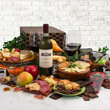 Italian Wine, Fruit, Cheese & Gourmet Gift Box Bundle