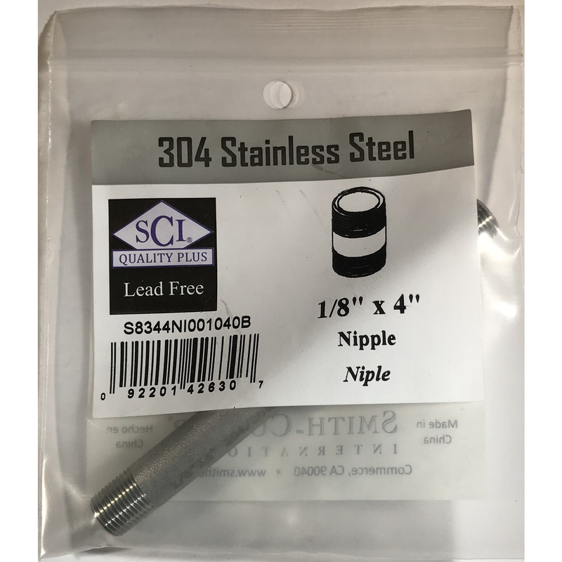 Smith-Cooper 1/8 in. MPT x 4 in. L Stainless Steel Nipple