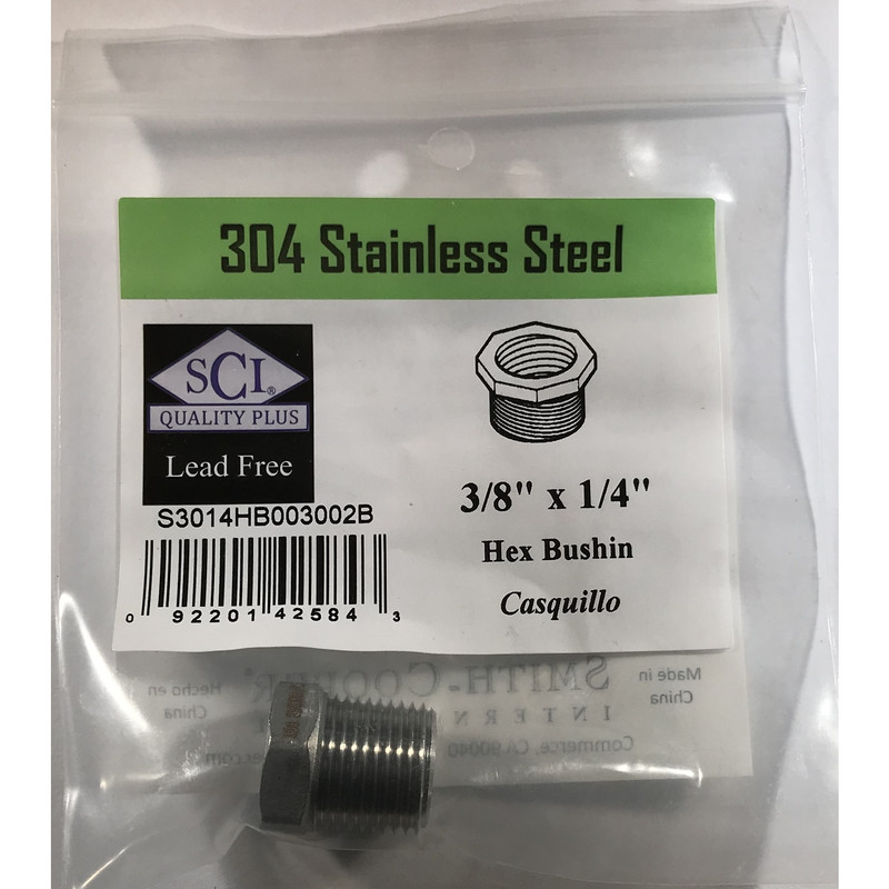 Smith-Cooper 3/8 in. MPT x 1/4 in. Dia. FPT Stainless Steel Hex Bushing