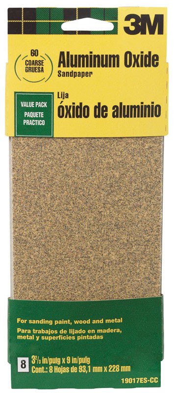 3M 9 in. L x 3-2/3 in. W 60 Grit Aluminum Oxide Sandpaper 6 pk