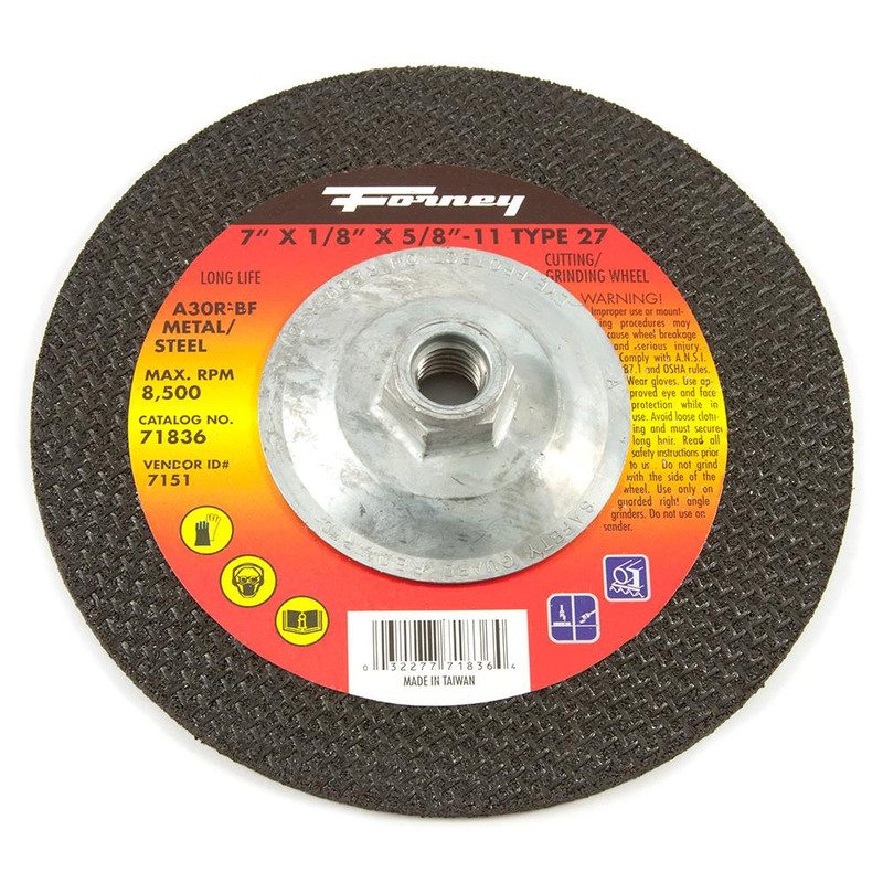 Grinding Wheel, Metal, Type 27, 7" x 1/8" x 5/8"-11