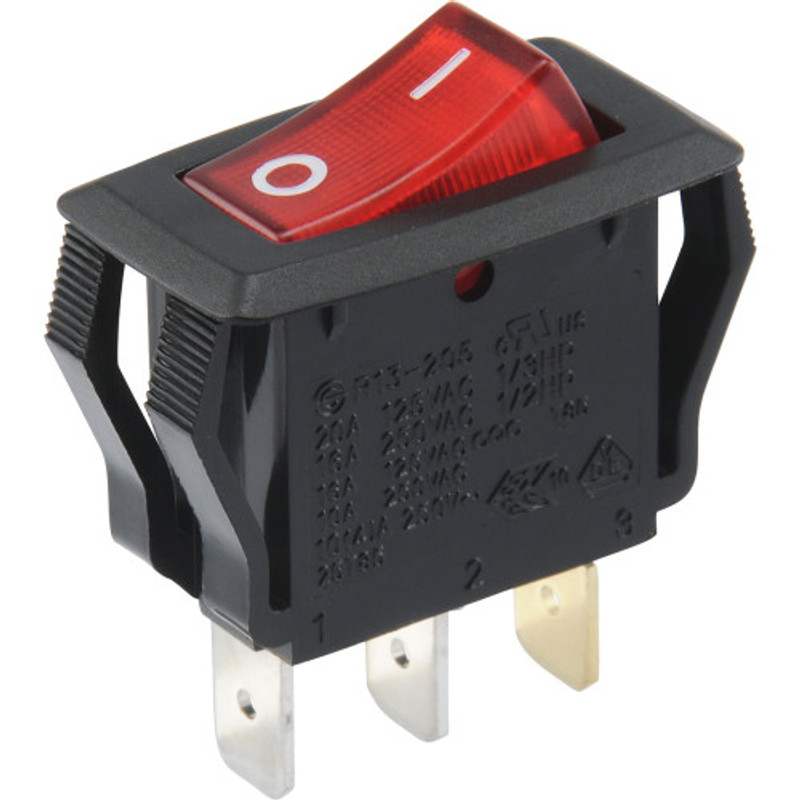 SPST Light Rocker Switch w/ Red Lens (20 Amp-125 Volt x 16 Amp-250 Volt)