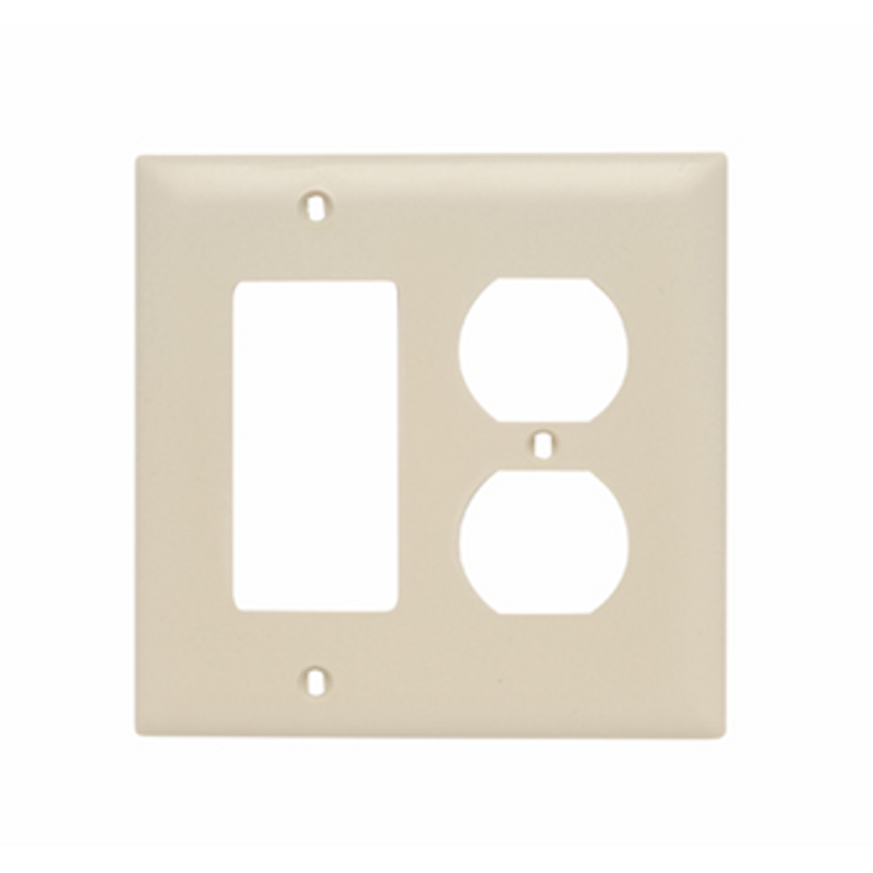 Combination Openings, 1 Duplex Receptacle & 1 Decorator, Two Gang, Ivory