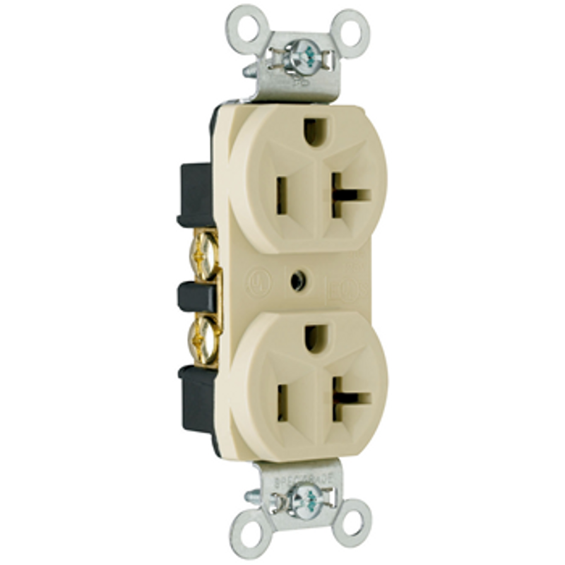 Construction Spec Grade Receptacles, Back & Side Wire, 20A, 125V, Ivory