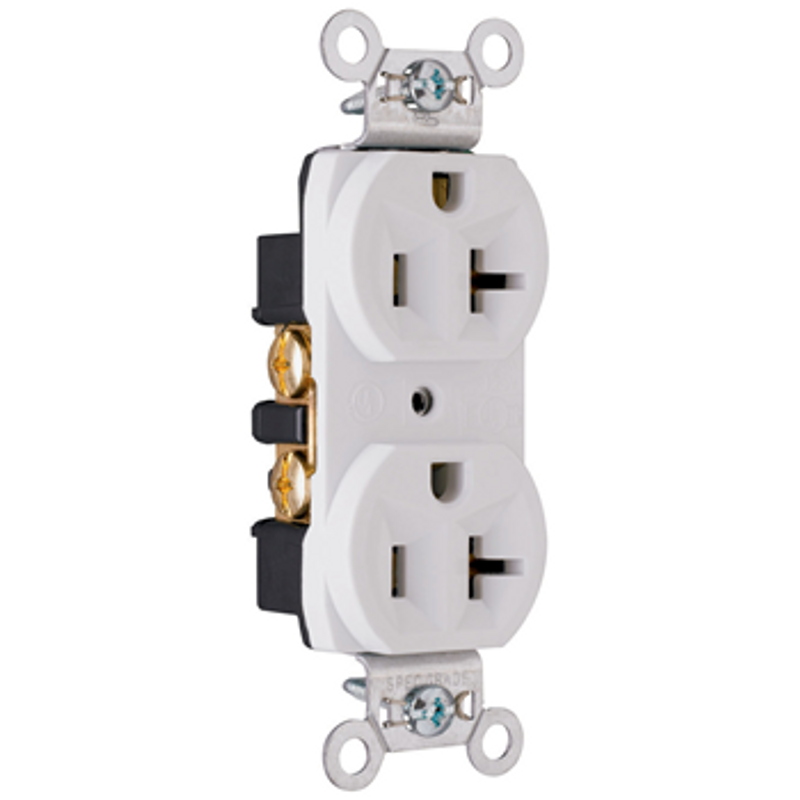 Construction Spec Grade Receptacles, Back & Side Wire, 20A, 125V, White