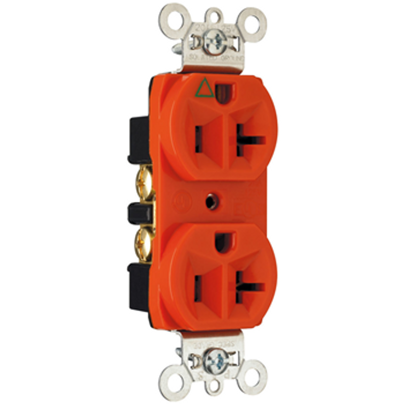 Isolated Ground Heavy-Duty Spec Grade Receptacles, Back & Side Wire, 20A, 125V, Orange