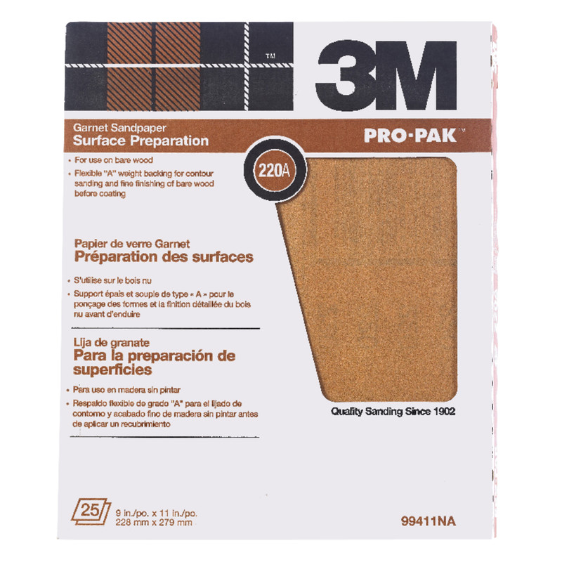 3M Pro-Pak 11 in. L x 9 in. W 220 Grit Garnet Sandpaper 25 pk