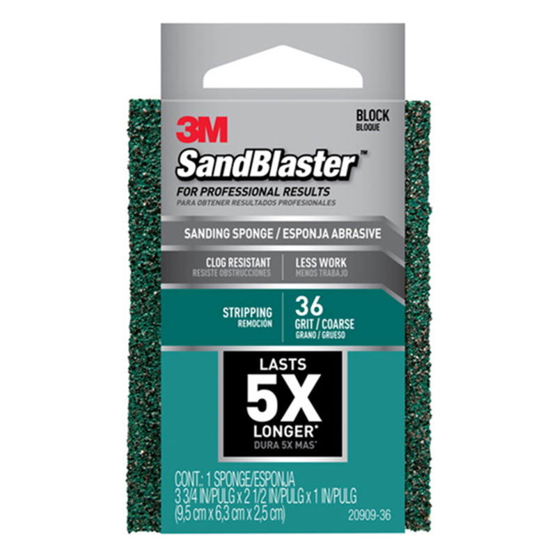 3M SandBlaster 3-3/4 in. L x 2-1/2 in. W x 1 in. 36 Grit Coarse Sanding Sponge