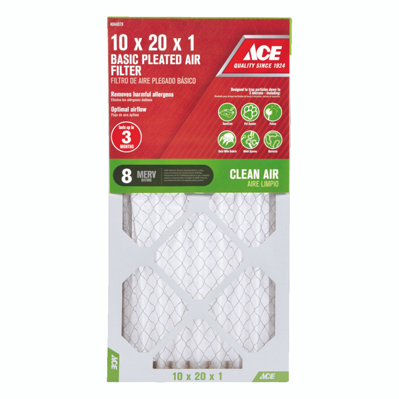 Ace 10 in. W x 20 in. H x 1 in. D Pleated 8 MERV Pleated Microparticle Air Filter