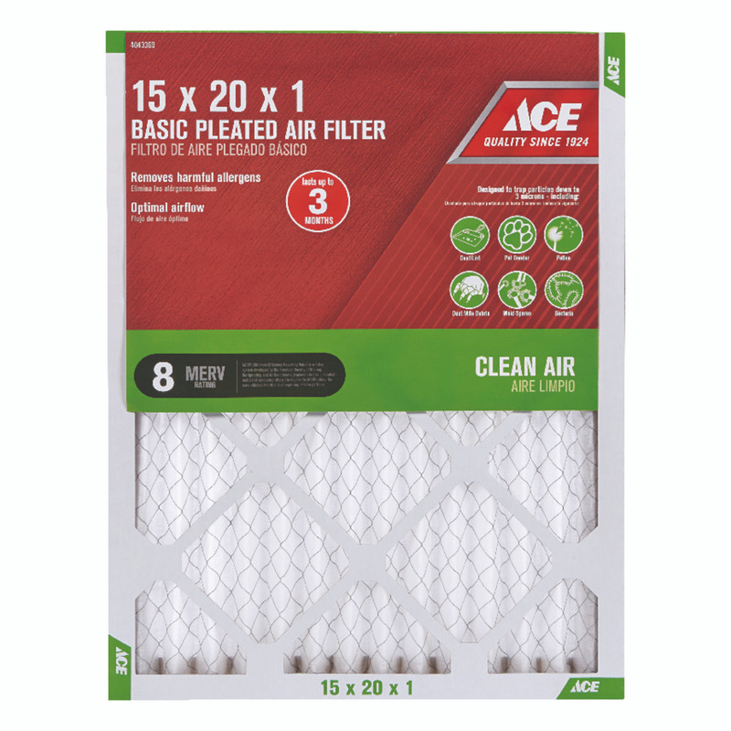 Ace 15 in. W x 20 in. H x 1 in. D Pleated 8 MERV Pleated Air Filter