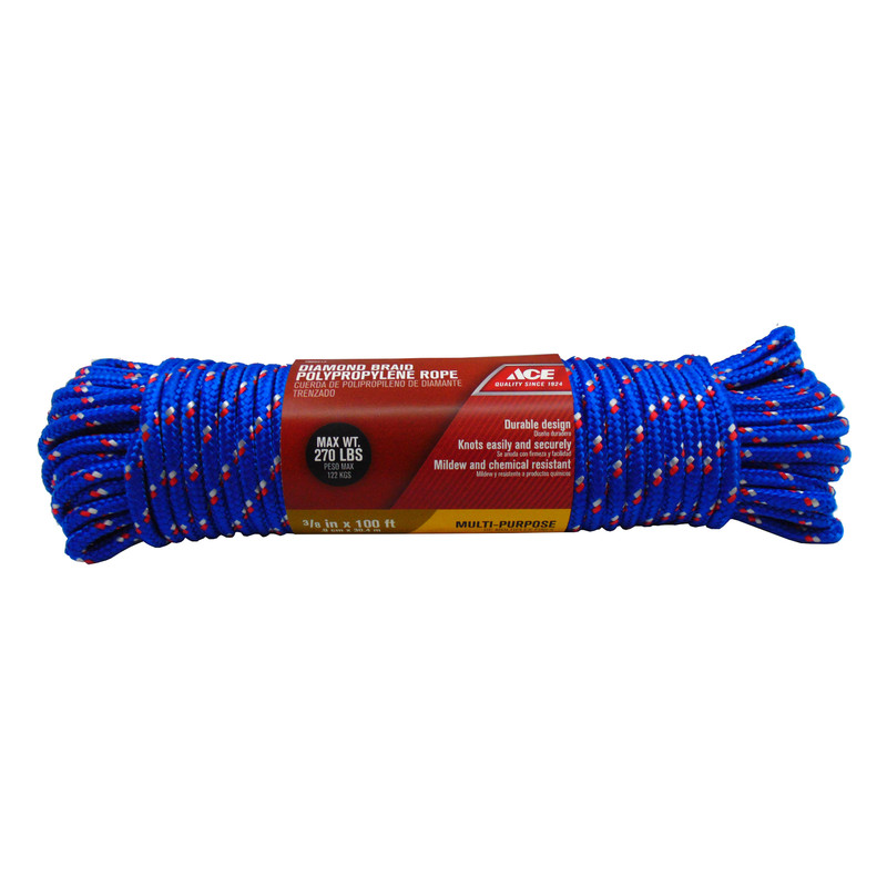Ace 3/8 in. Dia. x 100 ft. L Assorted Diamond Braided Polypropylene Rope