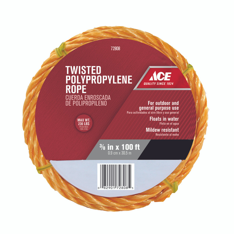 Ace 3/8 in. Dia. x 100 ft. L Yellow Twisted Poly Rope