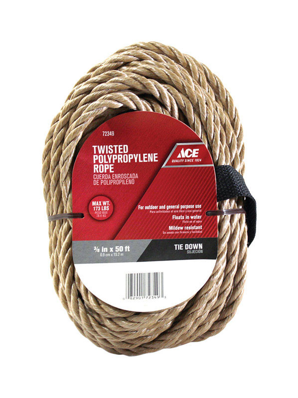 Ace 3/8 in. Dia. x 50 ft. L Tan Twisted Poly Rope