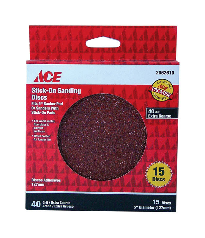 Ace 5 in. Aluminum Oxide Adhesive Sanding Disc 40 Grit Coarse 15 pk