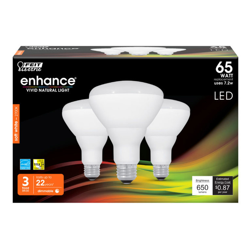 FEIT Electric Enhance BR30 E26 (Medium) LED Bulb Soft White 65 Watt Equivalence 3 pk