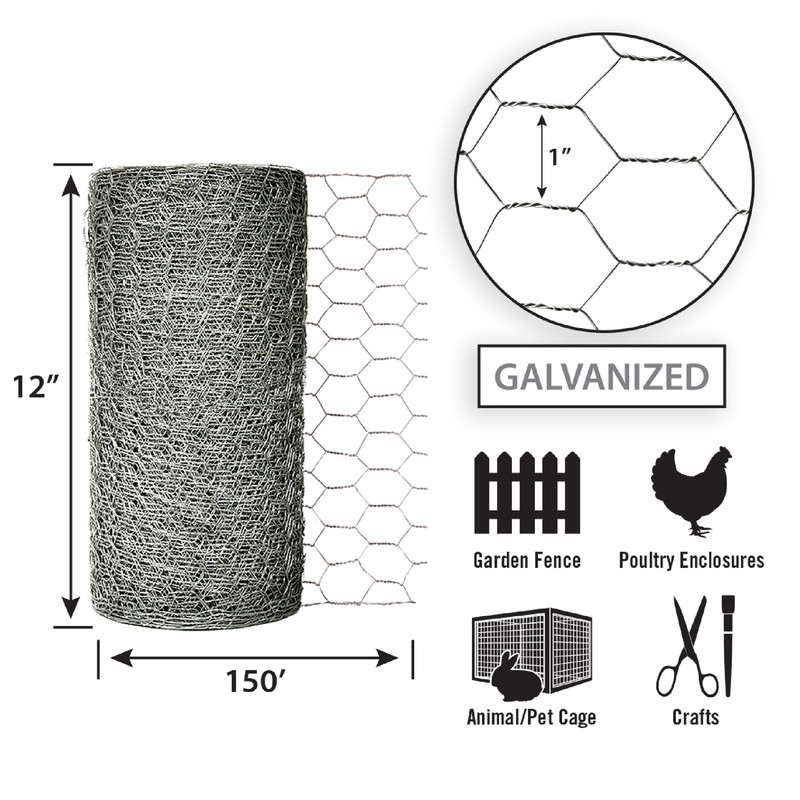 Garden Zone 12 in. H x 150 ft. L 20 Ga. Silver Poultry Netting