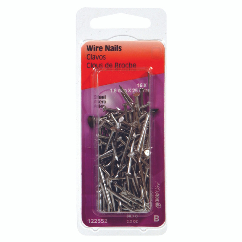 Hillman 1 in. Wire Bright Steel Nail Flat