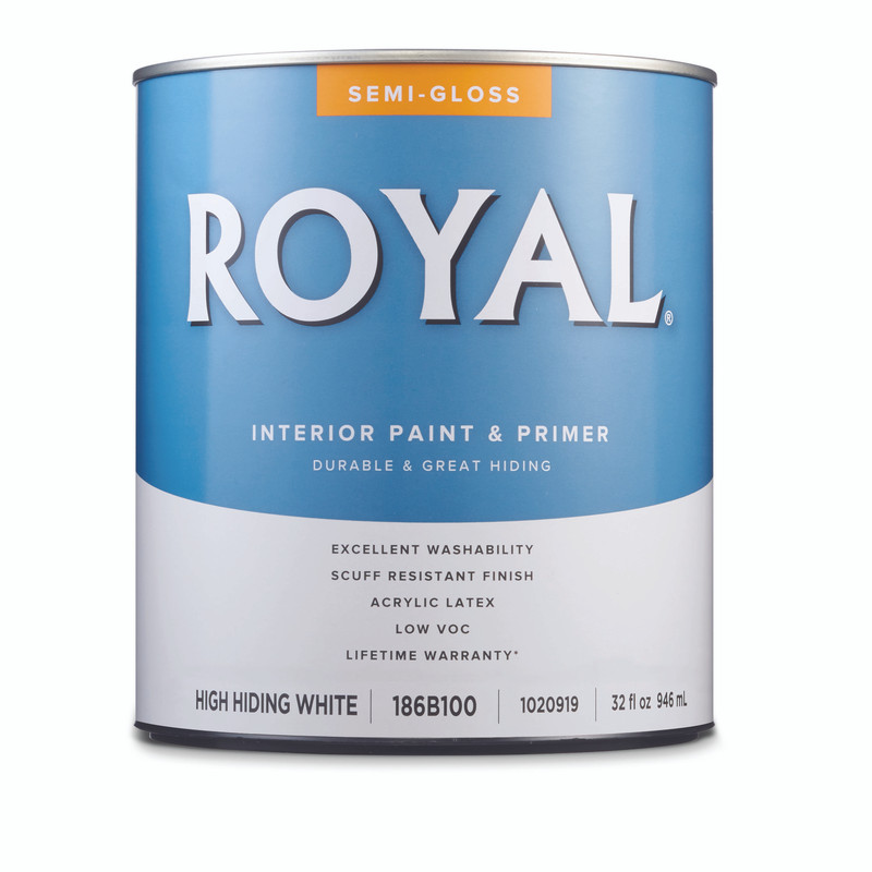 Royal Semi-Gloss High Hiding White Acrylic Latex Paint and Primer Indoor 1 qt.