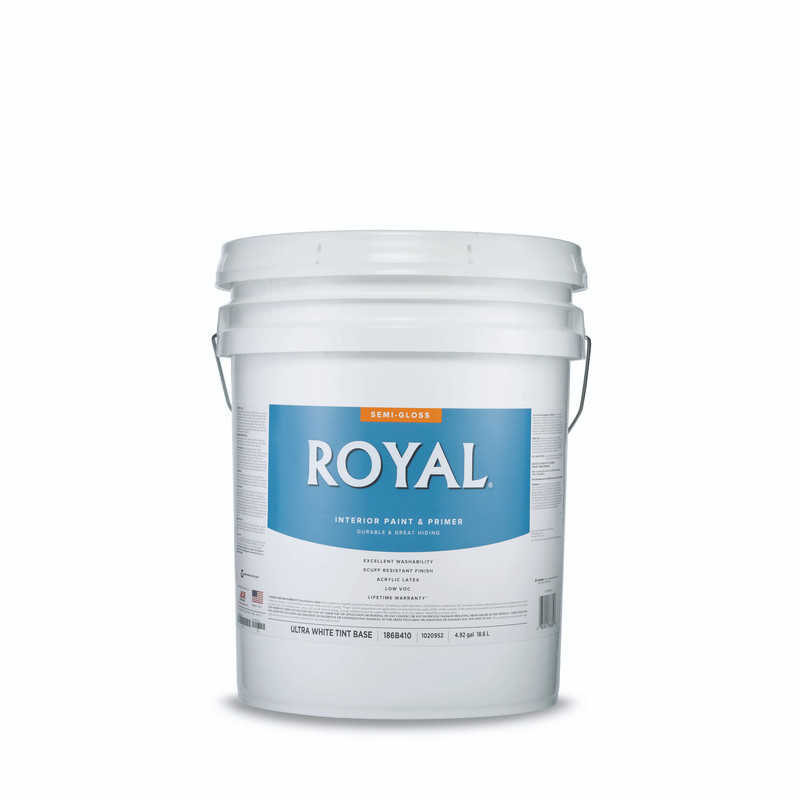 Royal Semi-Gloss Tint Base Ultra White Base Acrylic Latex Paint and Primer Indoor 5 gal.