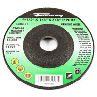 Grinding Wheel, Masonry, Type 27, 4-1/2" x 1/4" x 7/8"