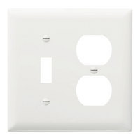 Combination Openings, 1 Toggle Switch & 1 Duplex Receptacle, Two Gang, White