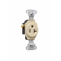 Heavy-Duty Spec Grade Single Receptacles, Side Wire, 20A, 125V, Ivory