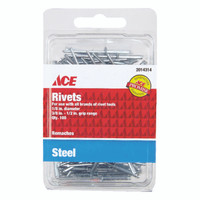 Ace 1/8 in. Dia. x 1/2 in. Steel Rivets Silver 100 pk