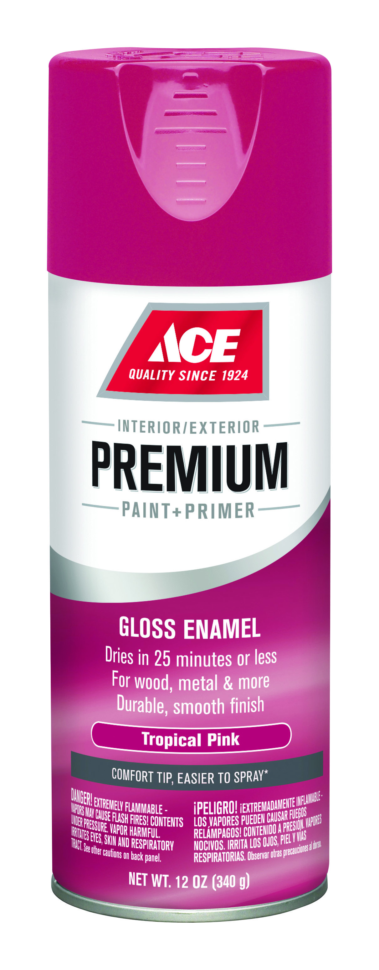 Ace Premium Gloss Tropical Pink Paint + Primer Enamel Spray 12 oz