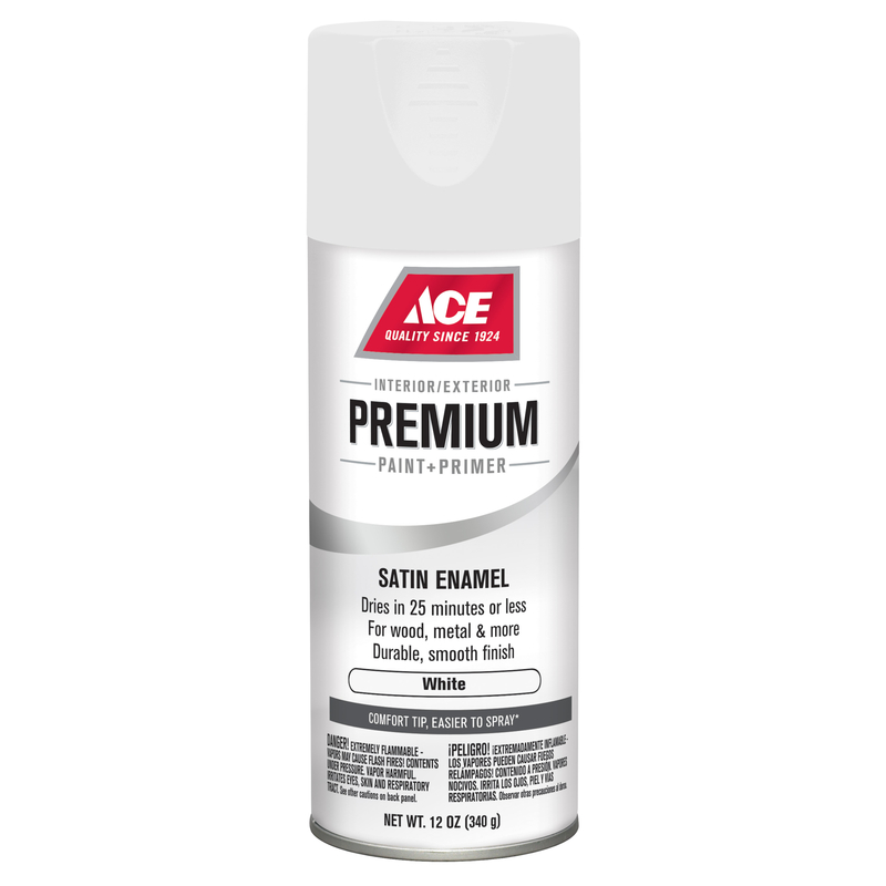 Ace Premium Satin WHITE Spray Paint 12 ounce - Miller Industrial