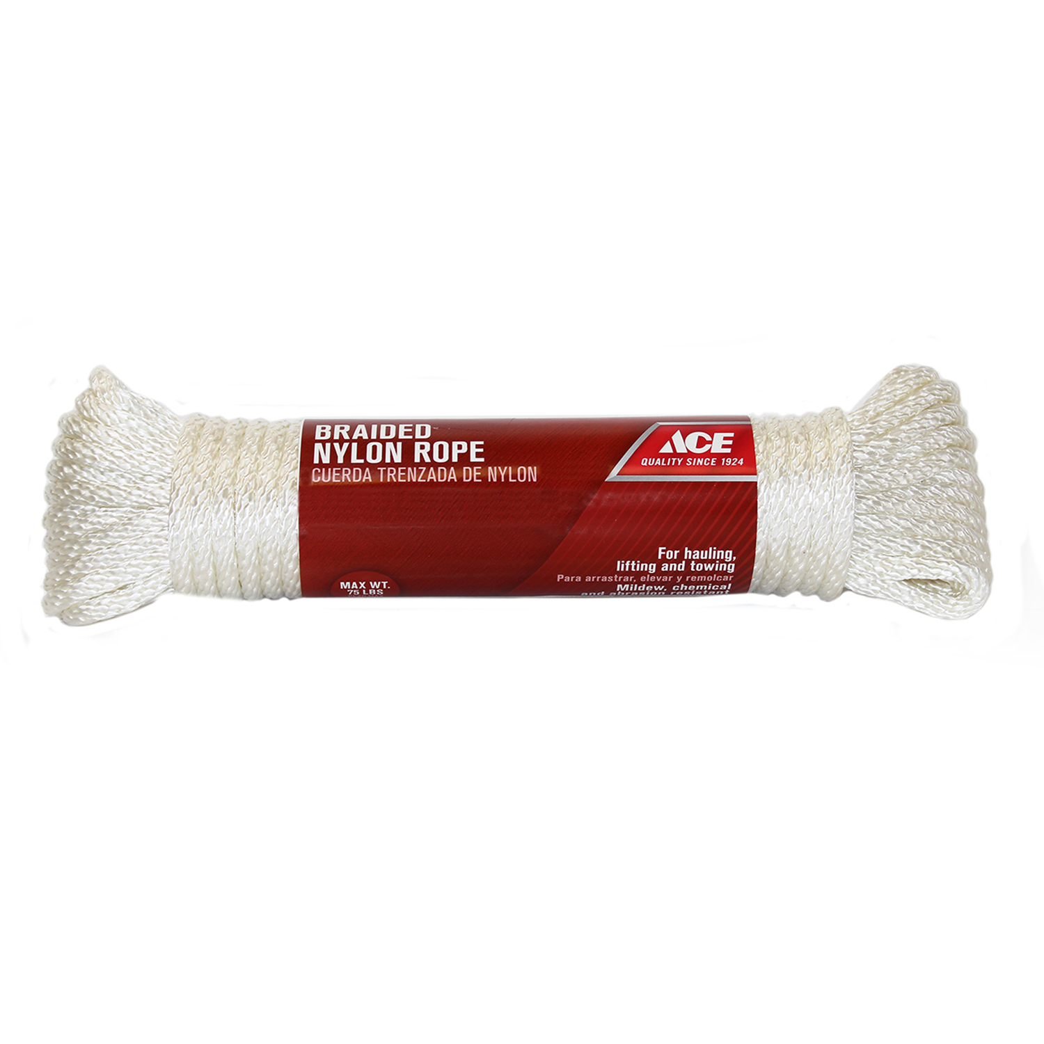 Ace 1/4 in. Dia. x 50 ft. L White Solid Braided Nylon Rope - Miller  Industrial