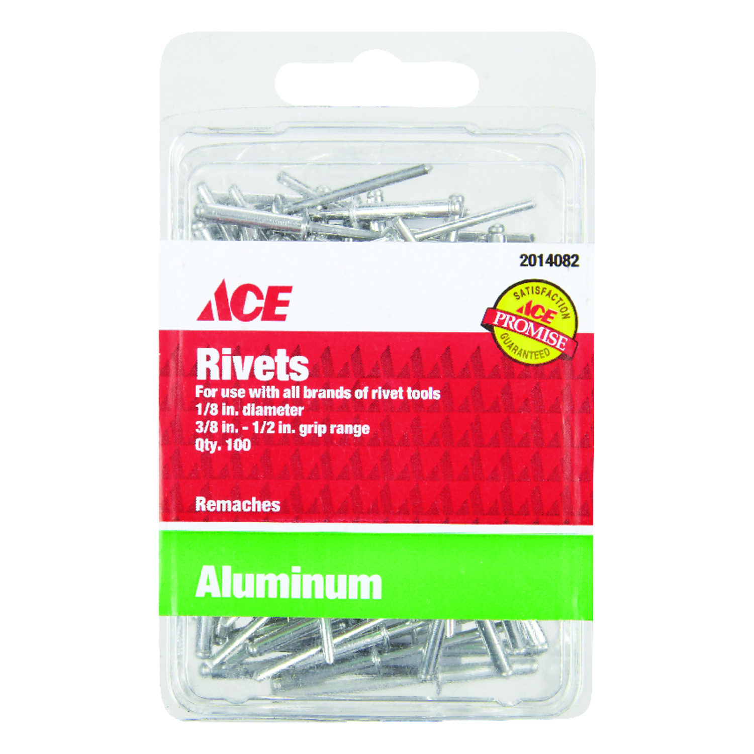 Ace 1/8 in. Dia. x 1/2 in. Aluminum Rivets Silver 100 pk - Miller ...