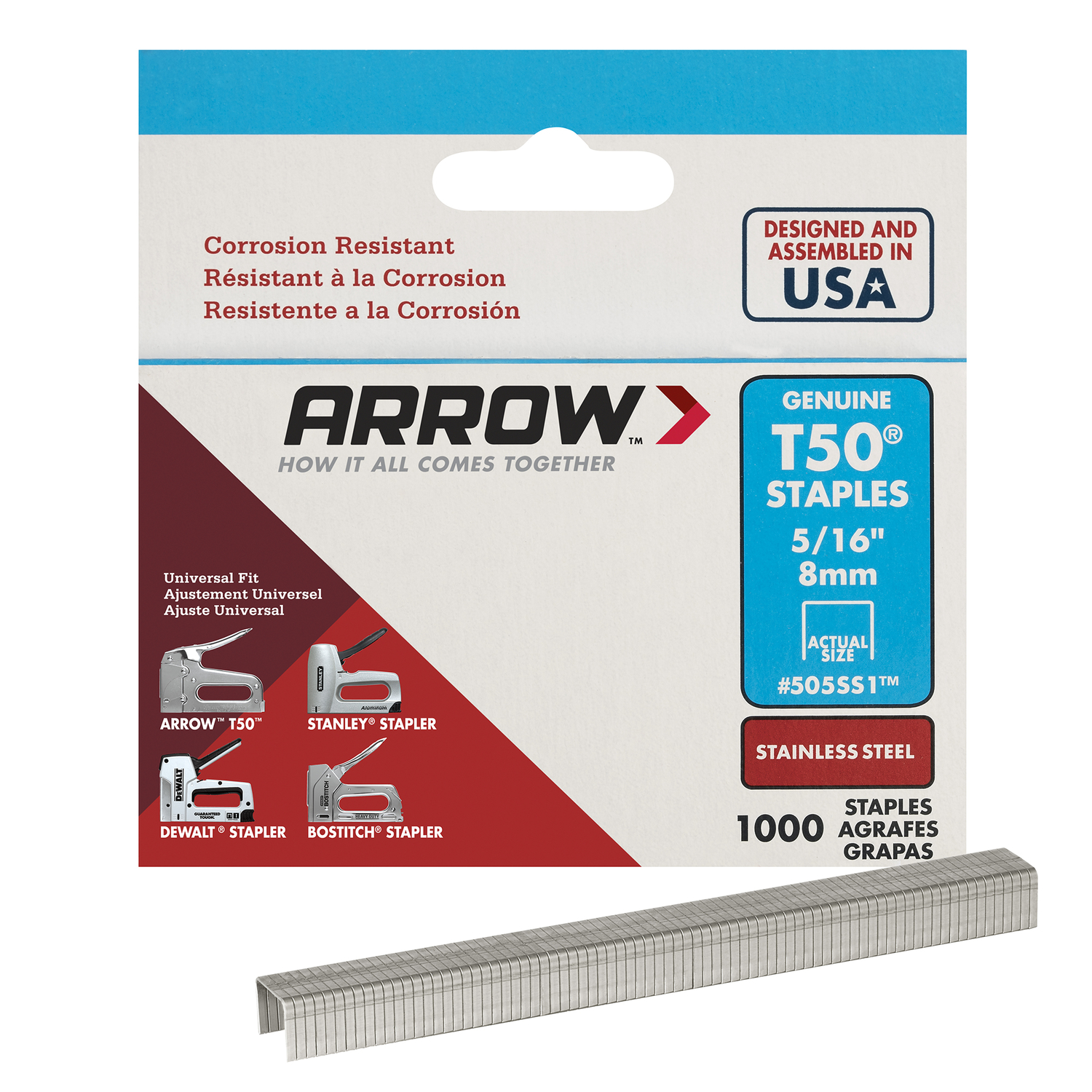 3/8in Box 1000 NARROW ROUND CROWN Arrow T25 Staples 10mm