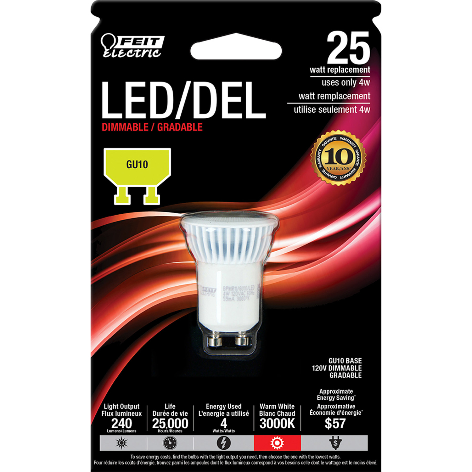 FEIT Electric GU10 LED Bulb Soft White 25 Watt Equivalence 1 pk - Miller Industrial