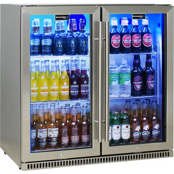 Schmick Stainless Bar Fridge 2 Door With Heated Glass and Triple Glazing - SK190-SS