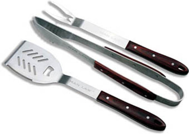 Man Law BBQ 3 Piece Premium Hardwood Handle Tool Set - MAN-H2