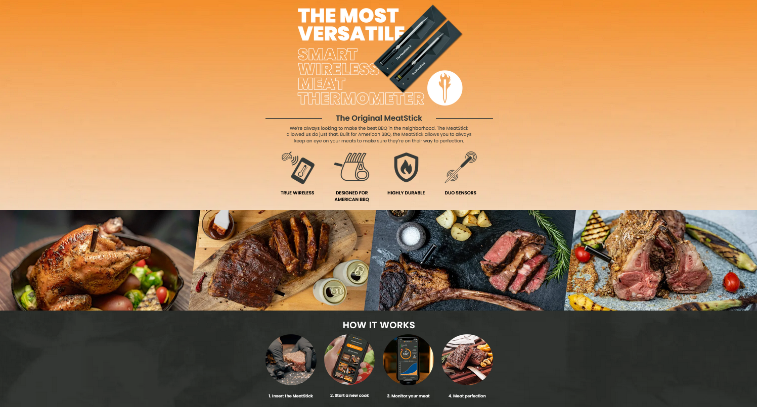 The MeatStick Set: True Wireless Meat Thermometer up to 30 Ft Range 