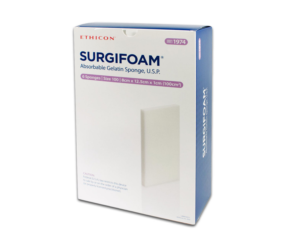 Ethicon 1974 SURGIFOAM® Absorbable Gelatin Sponge, 8x12.25cm x 10mm