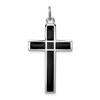 Lex & Lu Sterling Silver Brushed & Polished Enamel Black Cross Pendant - Lex & Lu