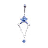 Lex & Lu Steel Gem Navel Belly Button Ring Body Piercing w/CZ Dangle-CDD112-BL-Lex & Lu